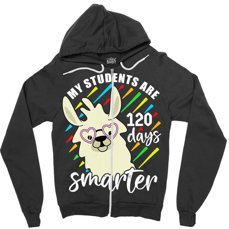 Womens My Students Are 120 Days Smarter Prek Teacher Llama Lovers Vnec Zipper Hoodie by Davidartist | Artistshot