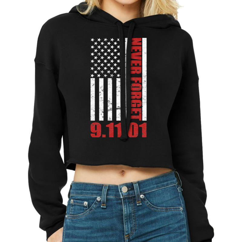 Never Forget Patriotic 911 American Flag Cropped Hoodie by BarbaraArtist | Artistshot