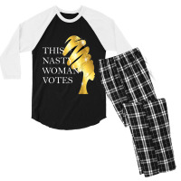 Nasty Woman Woman Votes Anti Trump Afro Woman Men's 3/4 Sleeve Pajama Set | Artistshot