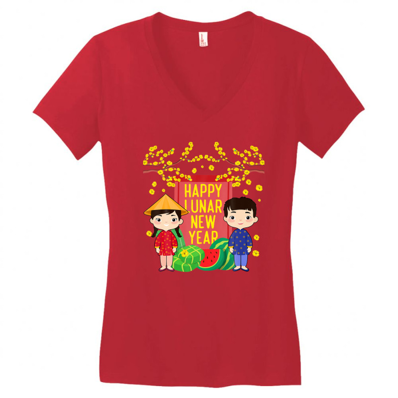 Ao Dai Kids Happy Lunar New Year | Vietnamese New Year 2023 Women's V-Neck T-Shirt by krobeamoterou | Artistshot