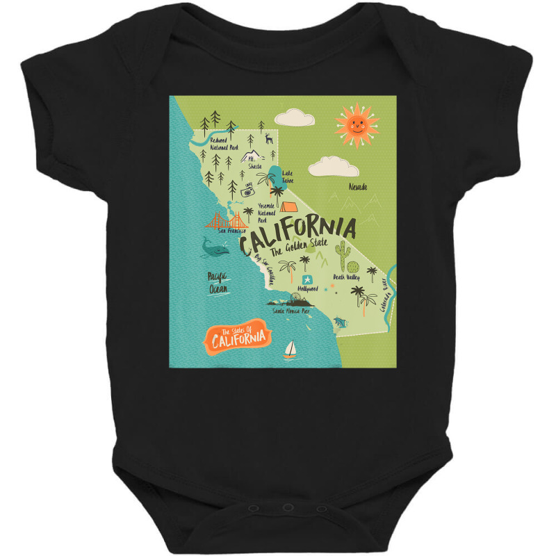 California Map Golden State Hippie Birthday Kids Trip Baby Bodysuit | Artistshot