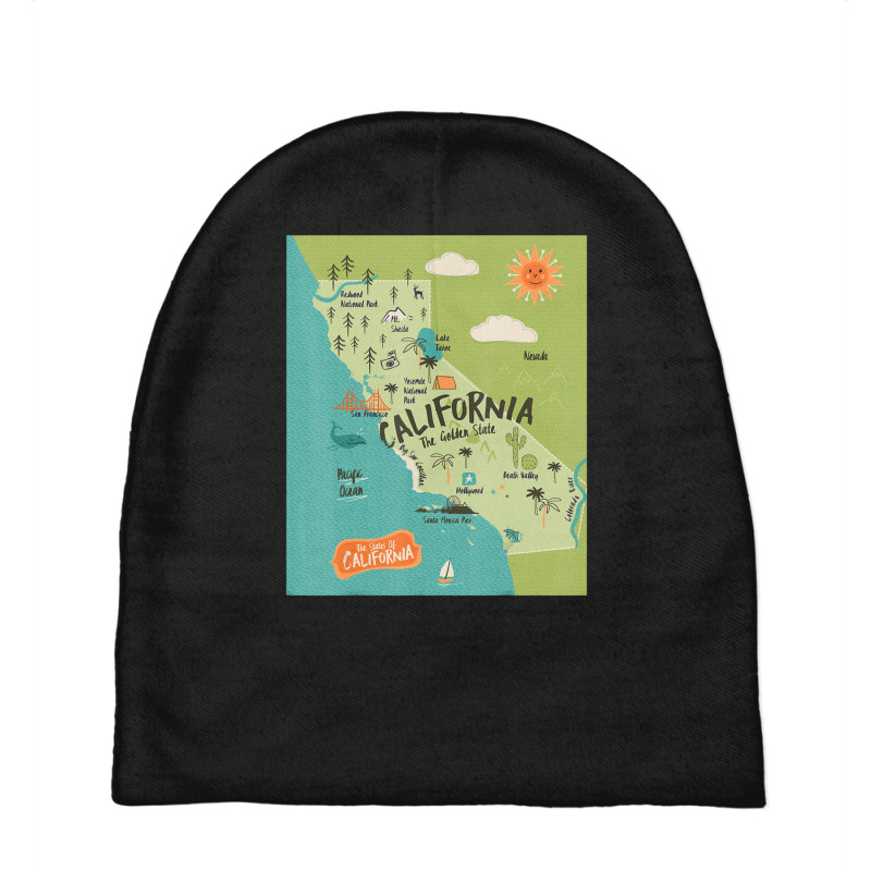 California Map Golden State Hippie Birthday Kids Trip Baby Beanies | Artistshot