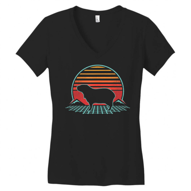 Capybara Retro Vintage 80s Style Animal Lover Women's V-Neck T-Shirt by hongquangd | Artistshot