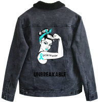 Pcos Warrior Unbreakable Gift Pcos Awareness Unisex Sherpa-lined Denim Jacket | Artistshot