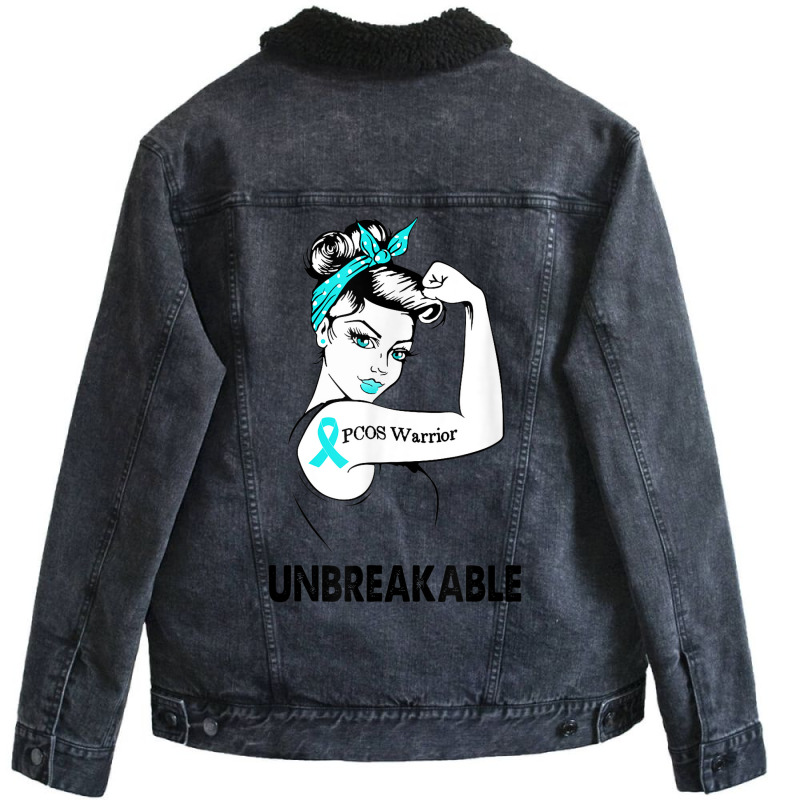 Pcos Warrior Unbreakable Gift Pcos Awareness Unisex Sherpa-lined Denim Jacket | Artistshot