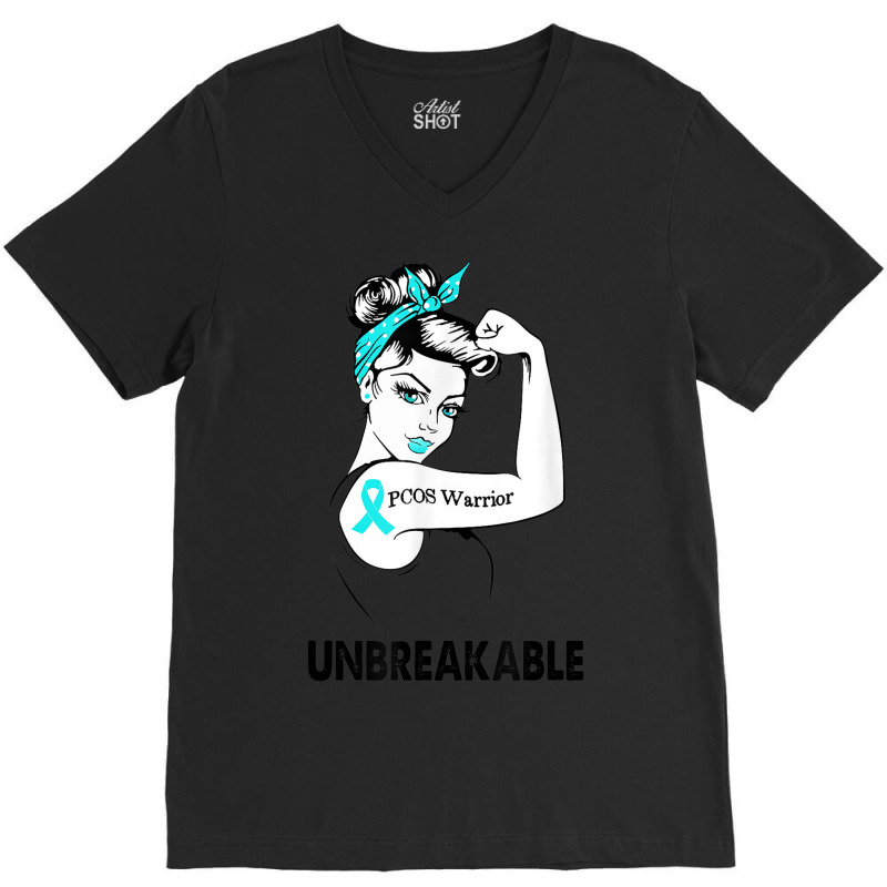 Pcos Warrior Unbreakable Gift Pcos Awareness V-neck Tee | Artistshot