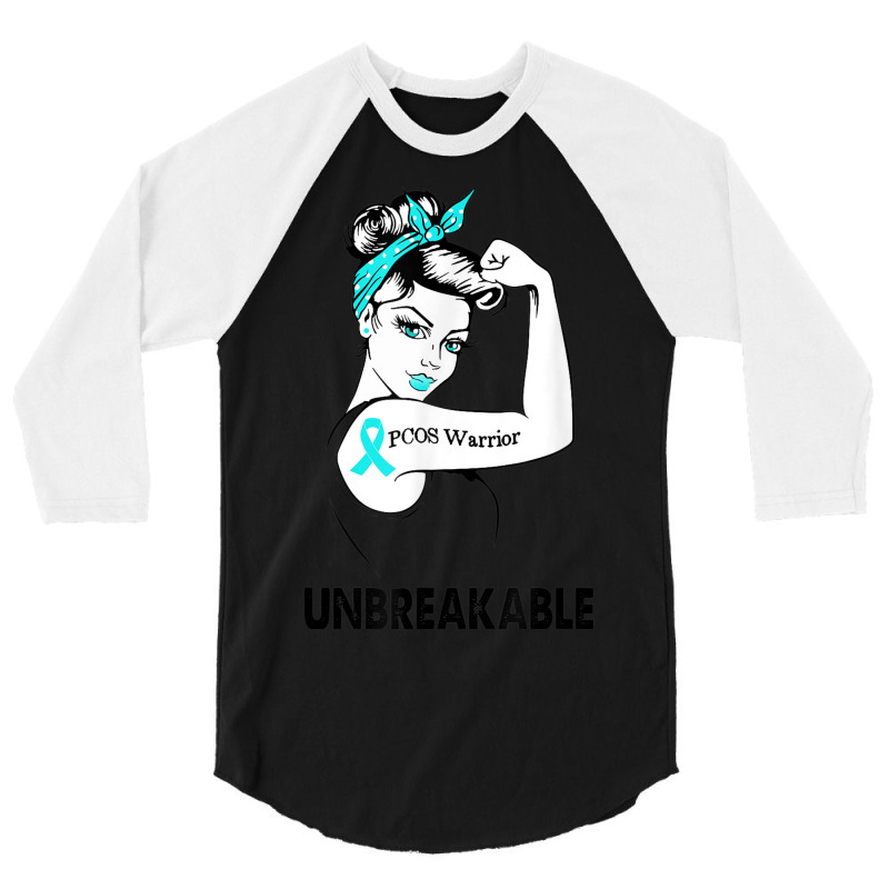 Pcos Warrior Unbreakable Gift Pcos Awareness 3/4 Sleeve Shirt | Artistshot