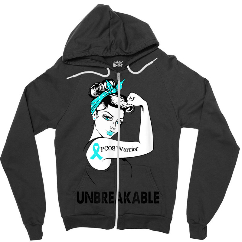 Pcos Warrior Unbreakable Gift Pcos Awareness Zipper Hoodie | Artistshot