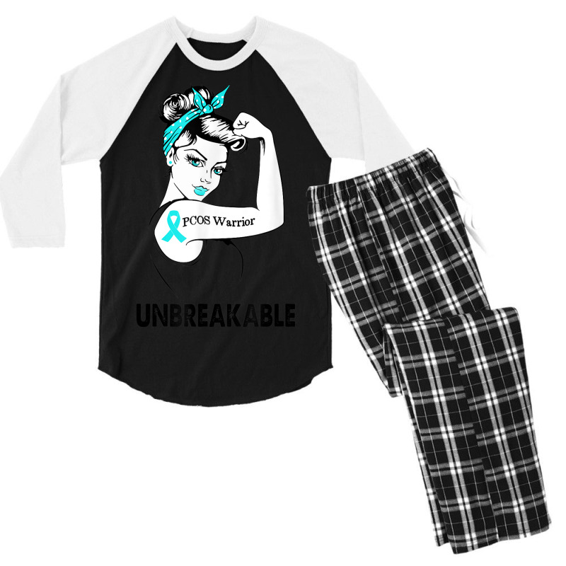 Pcos Warrior Unbreakable Gift Pcos Awareness Men's 3/4 Sleeve Pajama Set | Artistshot