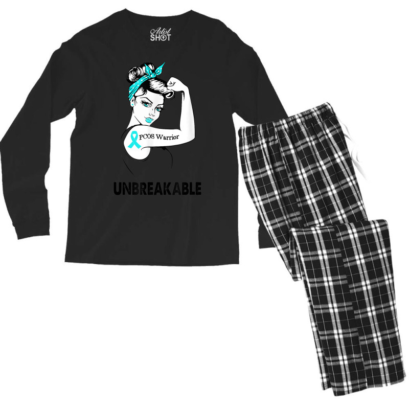 Pcos Warrior Unbreakable Gift Pcos Awareness Men's Long Sleeve Pajama Set | Artistshot