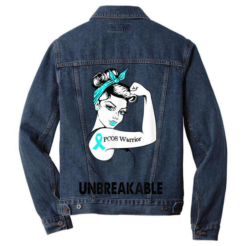 Pcos Warrior Unbreakable Gift Pcos Awareness Men Denim Jacket | Artistshot