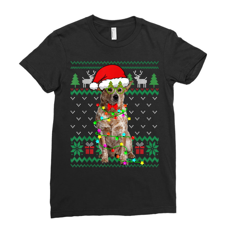 Ugly Sweater Christmas Lights Australian Cattle Dog Puppy T Shirt Ladies Fitted T-Shirt by alicakarste3vs | Artistshot