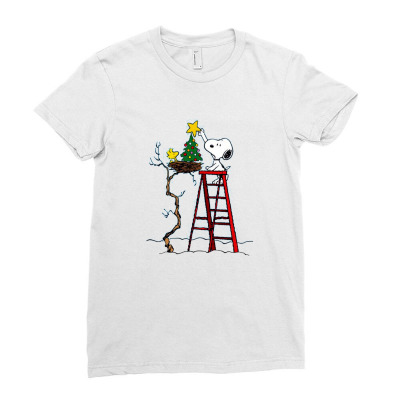 Snoopy Christmas Ladies Fitted T-shirt Designed By Roxanne