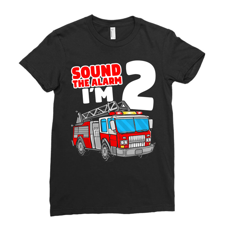 Kids Fire Truck 2 Year Old Firefighter 2nd Birthday Boy Toddler Ladies Fitted T-Shirt by AlejandroArtist | Artistshot