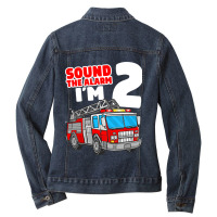 Kids Fire Truck 2 Year Old Firefighter 2nd Birthday Boy Toddler Ladies Denim Jacket | Artistshot