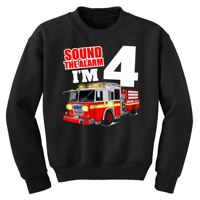 Kids Fire Truck 4th Birthday Boy Firefighter 4 Year Old Youth Sweatshirt by AlejandroArtist | Artistshot