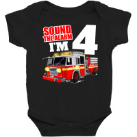 Kids Fire Truck 4th Birthday Boy Firefighter 4 Year Old Baby Bodysuit | Artistshot