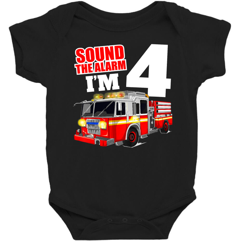 Kids Fire Truck 4th Birthday Boy Firefighter 4 Year Old Baby Bodysuit by AlejandroArtist | Artistshot