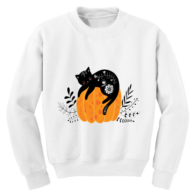 Cute Hand Drawn Halloween Black Cat Classic Youth Sweatshirt | Artistshot