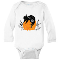 Cute Hand Drawn Halloween Black Cat Classic Long Sleeve Baby Bodysuit | Artistshot