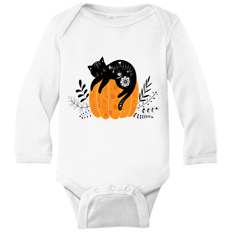 Cute Hand Drawn Halloween Black Cat Classic Long Sleeve Baby Bodysuit | Artistshot