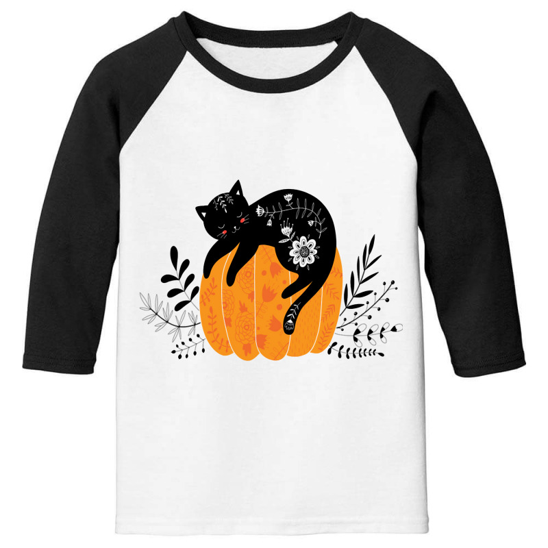 Cute Hand Drawn Halloween Black Cat Classic Youth 3/4 Sleeve | Artistshot