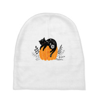 Cute Hand Drawn Halloween Black Cat Classic Baby Beanies | Artistshot