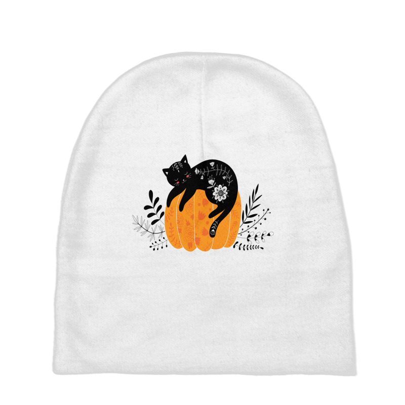 Cute Hand Drawn Halloween Black Cat Classic Baby Beanies | Artistshot