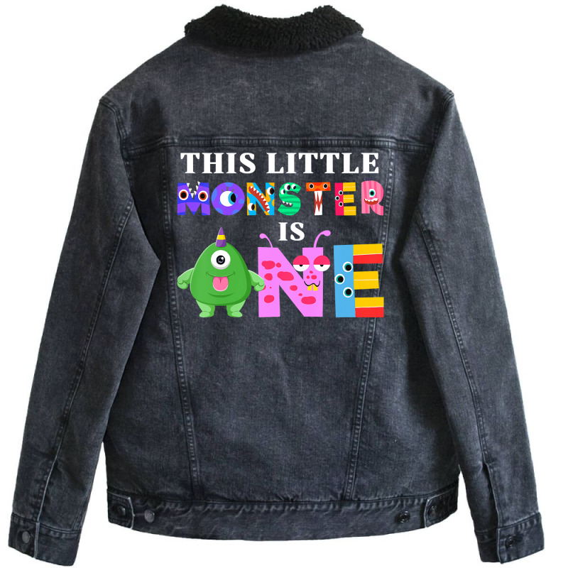 Kids This Little Monster Is One 1st Birthday Party Family Monster Unisex Sherpa-lined Denim Jacket | Artistshot