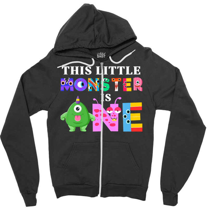 Kids This Little Monster Is One 1st Birthday Party Family Monster Zipper Hoodie | Artistshot