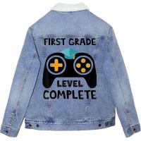 Funny First Grade Level Complete 2022 Last Day End Of School Unisex Sherpa-lined Denim Jacket | Artistshot