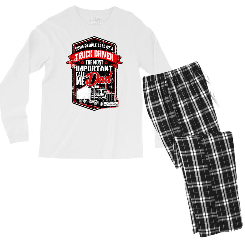 Funny Semi Truck Driver Design Gift For Truckers And Dads T Shirt Men's Long Sleeve Pajama Set | Artistshot