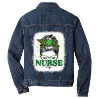 Bleached Nurse Life Messy Bun Leopard St Patricks Day Men Denim Jacket | Artistshot