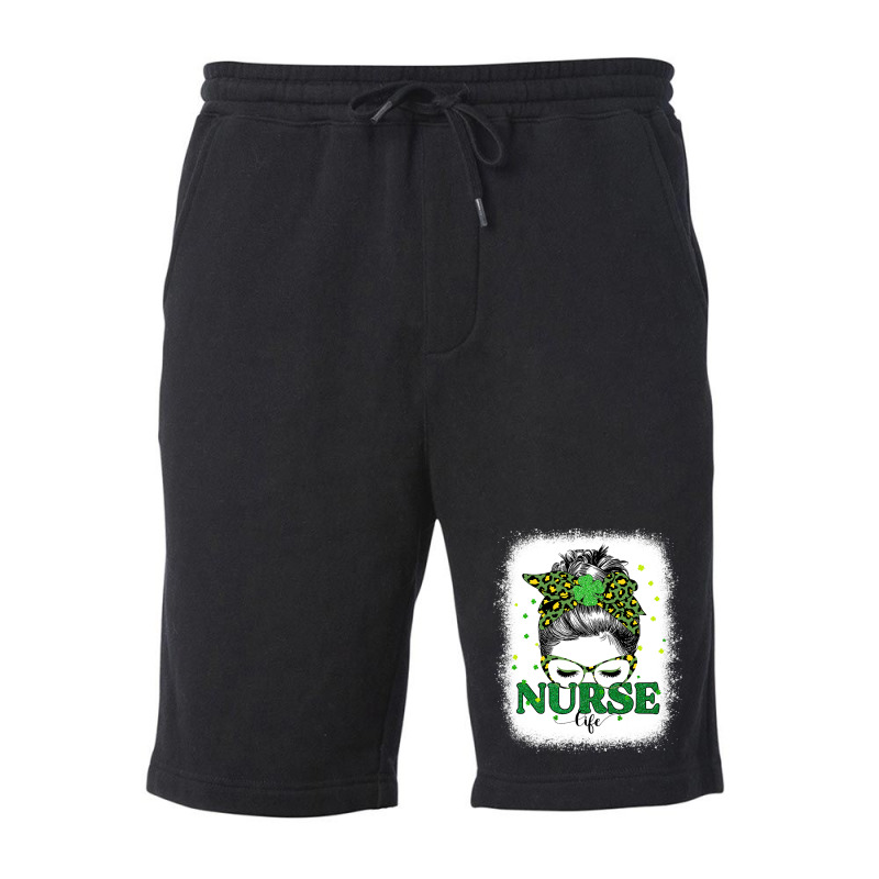 Bleached Nurse Life Messy Bun Leopard St Patricks Day Fleece Short | Artistshot