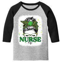 Bleached Nurse Life Messy Bun Leopard St Patricks Day Youth 3/4 Sleeve | Artistshot