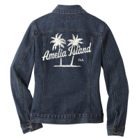 Amelia Island Florida Vintage 70s Palm Trees Ladies Denim Jacket | Artistshot