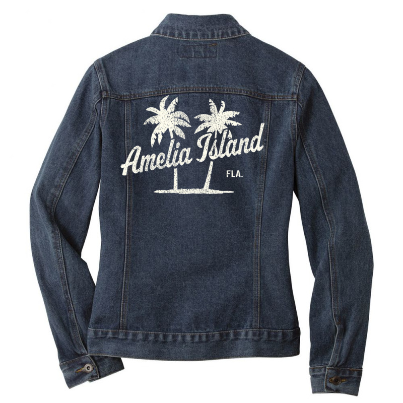 Amelia Island Florida Vintage 70s Palm Trees Ladies Denim Jacket by michaelyounger19 | Artistshot