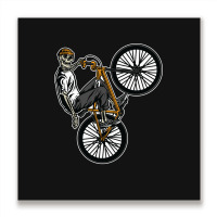 Skeleton Gang Banger On A Bicycle Cartoon Metal Print Square | Artistshot