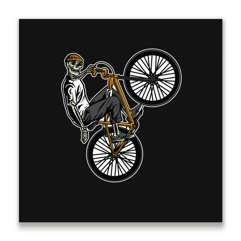 Skeleton Gang Banger On A Bicycle Cartoon Metal Print Square | Artistshot