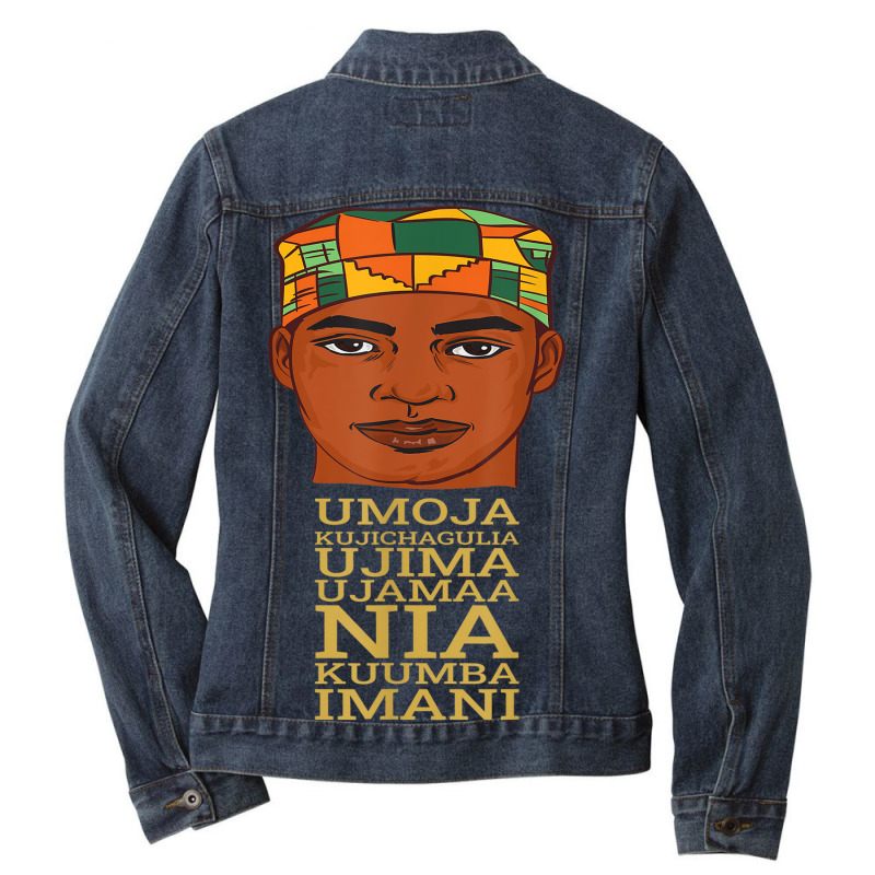 Celebrate Seven Principles Of Kwanzaa Dec 26 - Jan 1 Black Ladies Denim Jacket by SARAHABEAU | Artistshot