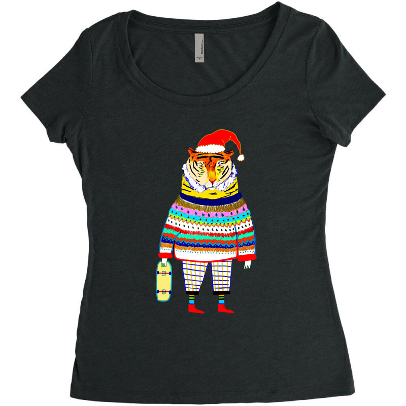 Drawing, Santa - Tiger Women's Triblend Scoop T-shirt by jhonbar | Artistshot