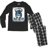 Womens Diabetes Awareness Month Type T1d T2d Messy Bun Warrior T Shirt Men's Long Sleeve Pajama Set | Artistshot