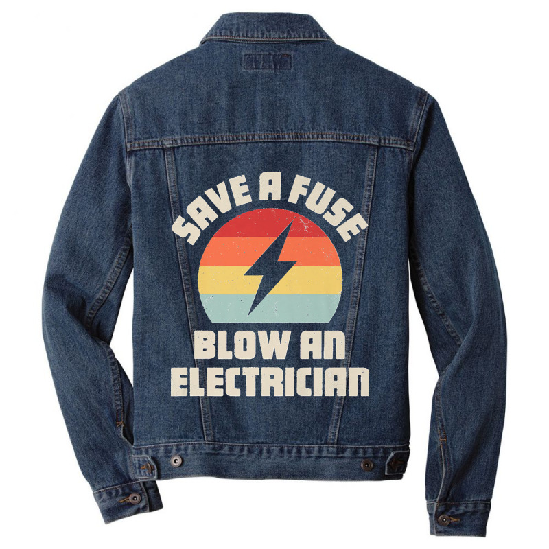 Electrician Save A Fuse Funny Lineman Wireman Retro Vintage Premium Men Denim Jacket | Artistshot