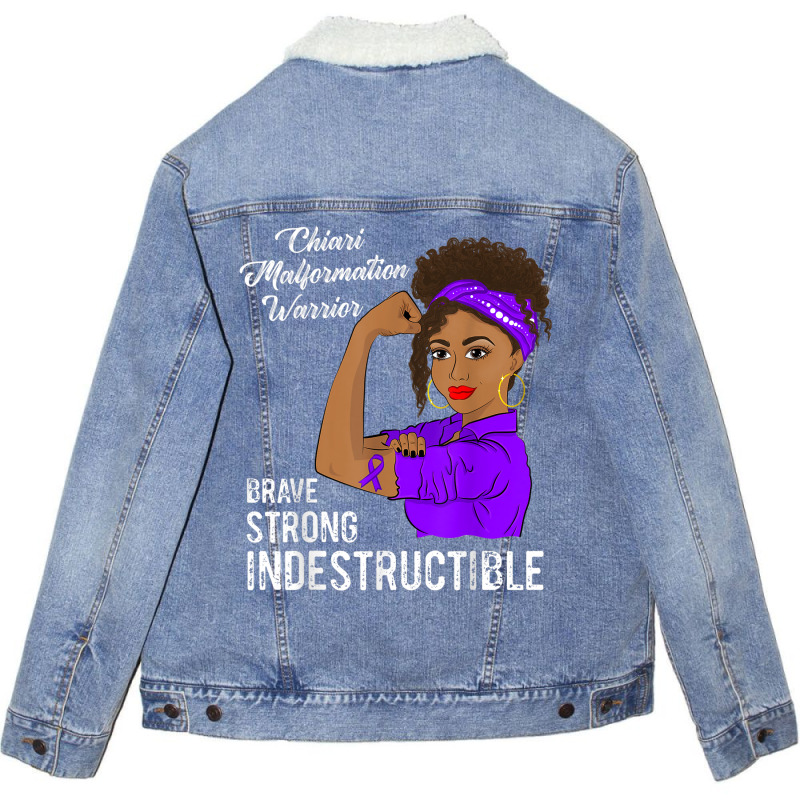 Chiari Malformation Warrior Indestructible Awareness Gift Unisex Sherpa-lined Denim Jacket | Artistshot