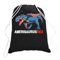 Funny Dinosaur 4th Of July Kids Boys Men Amerisaurus T Rex Drawstring Bags | Artistshot