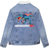 Funny Dinosaur 4th Of July Kids Boys Men Amerisaurus T Rex Unisex Sherpa-lined Denim Jacket | Artistshot