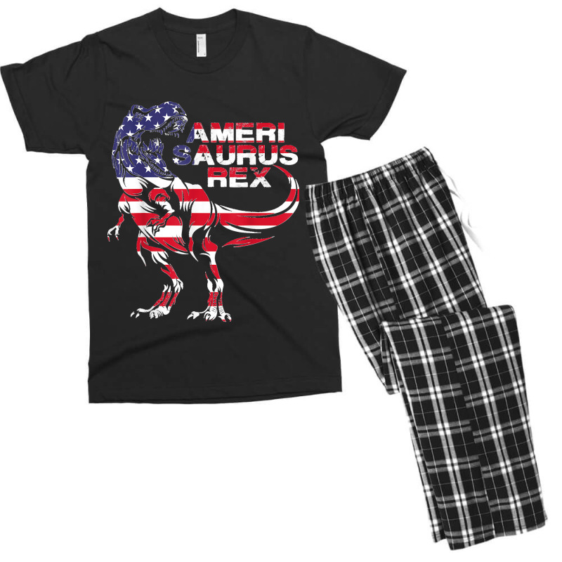 Funny Dinosaur 4th Of July American Flag Amerisaurus T Rex Men's T-shirt Pajama Set | Artistshot