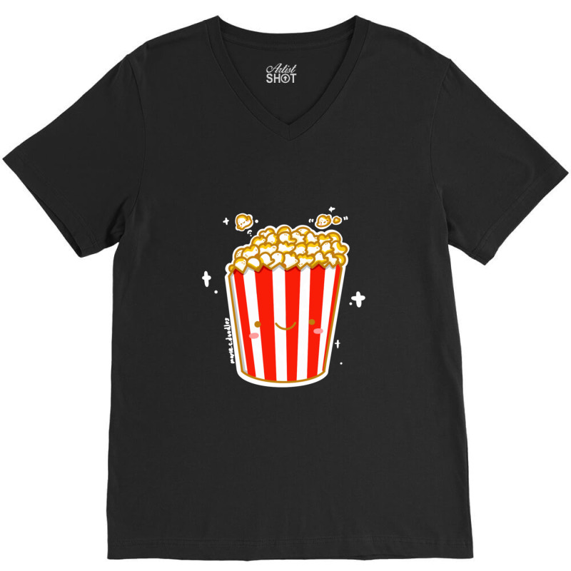 Kawaii Cinema Snacks Salty Sweet Caramel Popcorn Sticker V-Neck Tee by SusanneRestemayer | Artistshot