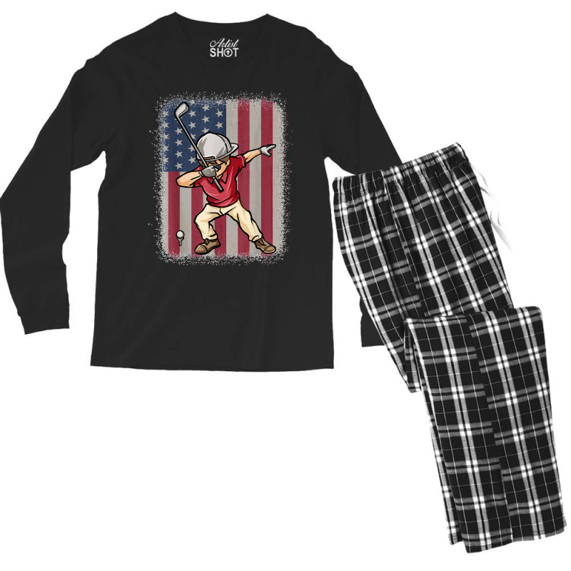 Funny Dabbing Golf Player American Flag Golfer Golfing Men's Long Sleeve Pajama Set | Artistshot