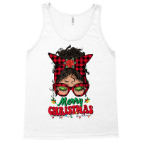 Merry Christmas Messy Bun Women Buffalo Plaid Red Pajamas T Shirt Tank Top | Artistshot